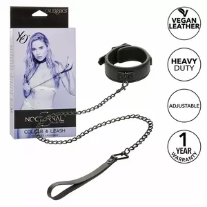 Adjustable Leather Collar and Leash CALEXOTICS Nocturnal — Black, adjustable fit