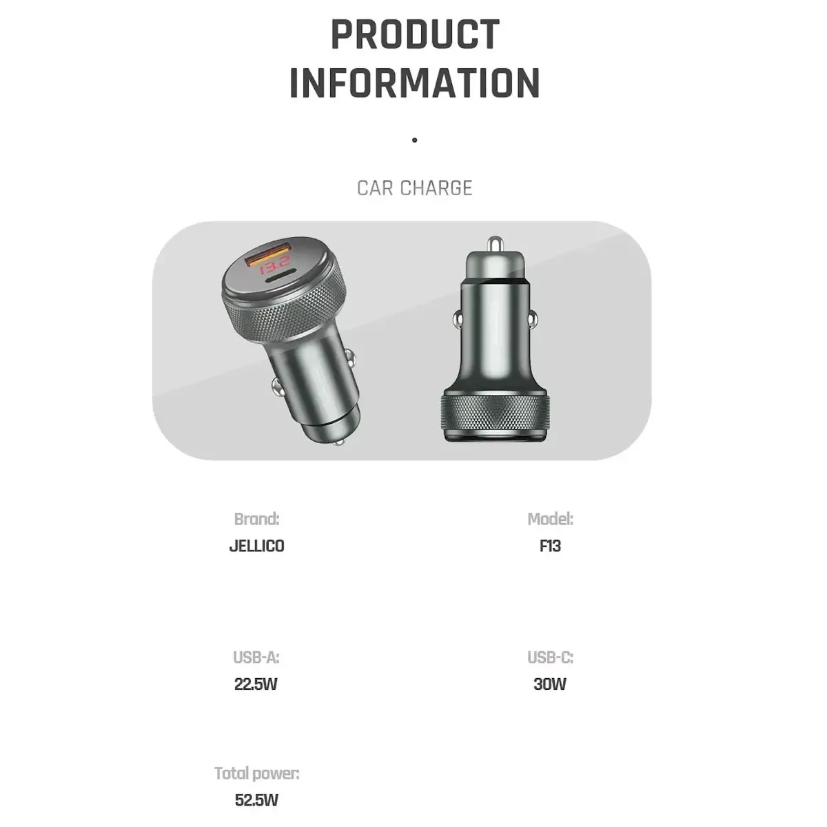 Автомобильное зарядное Jellico F13 Dual Port Photo 3