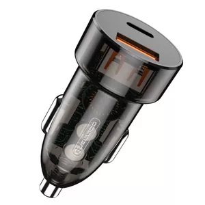 Auto lādētājs Jellico F12 Transparent — dubultais ports 18W, QC un USB‑PD
