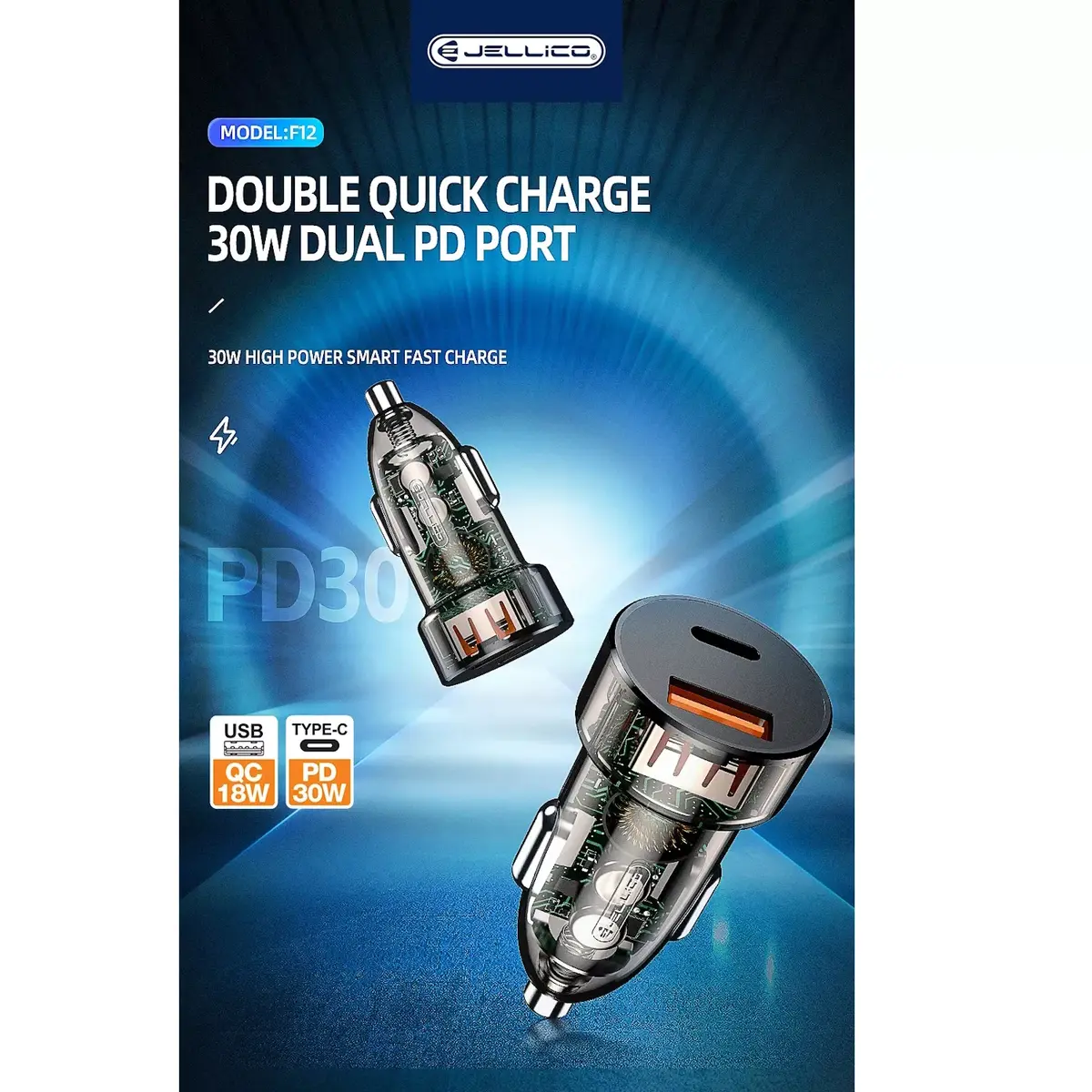 Авто зарядное Jellico F12 Transparent — двойной порт 18W Photo 5