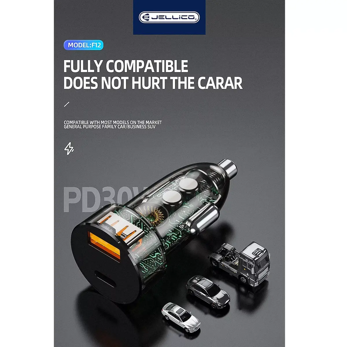 Авто зарядное Jellico F12 Transparent — двойной порт 18W Photo 7
