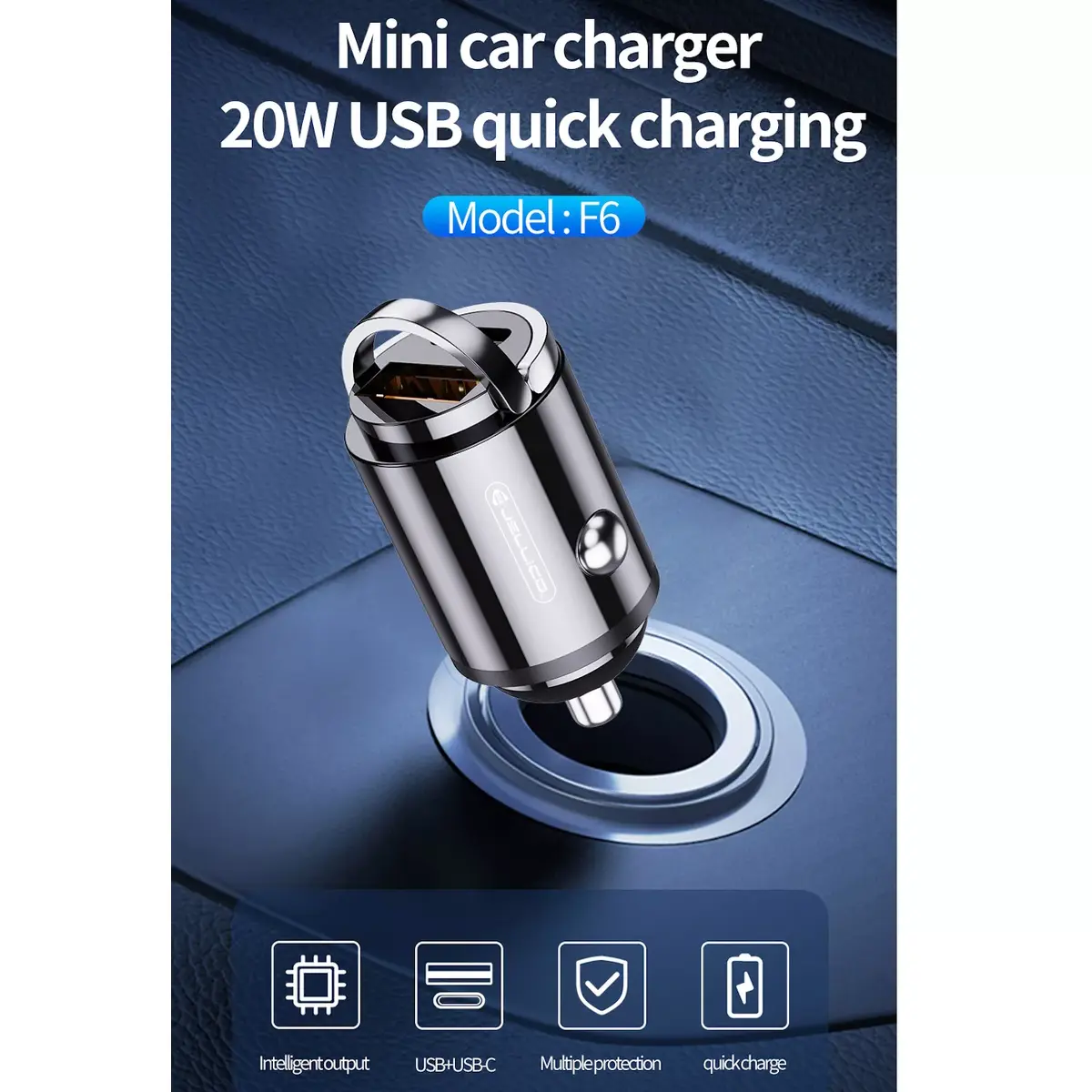 Jellico F6BK автомобильное зарядное USB-C PD 20W + USB QC 18W Photo 3