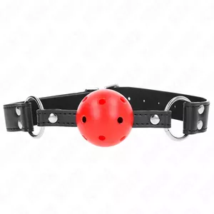 Кляп KINK COLLAR & GAG с дышащим шаром 4 см, двойной заклёп, кожа, регулируемый ремень 42–58 см