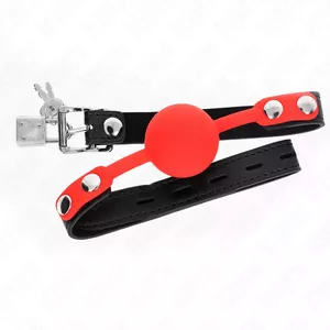 Силиконовый кляп-паук KINK COLLAR & GAG — модель D-240878, шар 4 см, ремень 60 x 2 см с замком