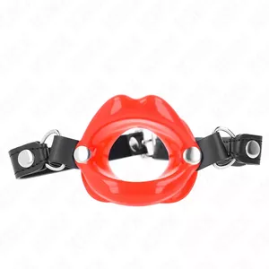 Кляп-распорка KINK COLLAR & GAG KINK LIP 8 см с красным ремешком из экокожи, регулируемый 39–58 см