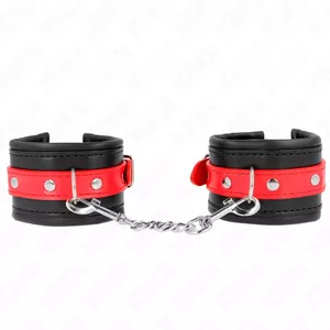 Наручники KINK Кожа Черные с Красным Регулируемые 17-28 см x 6 см