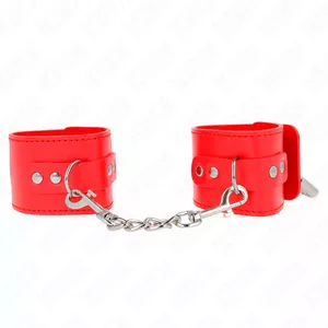 Наручники KINK Кожа Красные Регулируемые 16-23 см x 5.5 см