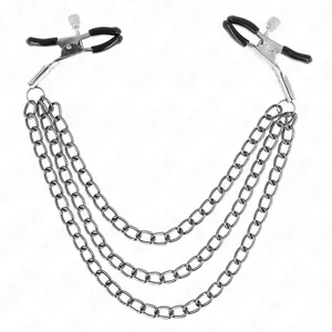 Щипцы для сосков KINK NIPPLE GRIP D-240956, 3 цепочки, чёрные, длины 20/23/28 см