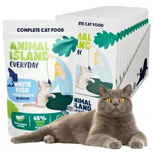 Мокрый корм для кошек animal island Everyday White — филе белой рыбы в бульоне, 12 x 85 г, для взрослых, без злаков