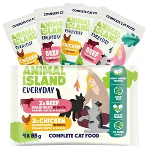 Консервы для кошек animal island Everyday филе курицы и говядины в бульоне, 4 x 85 г, без зерна, для взрослых