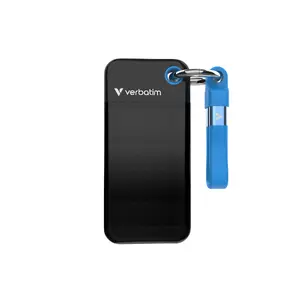 Verbatim Pocket SSD USB 3.2 Gen 2 1TB melnā un zilā krāsā ar M.2 formu un 1000 MB/s lasīšanas un rakstīšanas ātrumu