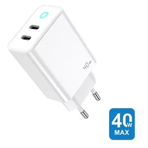 Lādētājs Jellico EU19 GaN 40W PD divkāršs USB‑C (2x USB‑C) balts