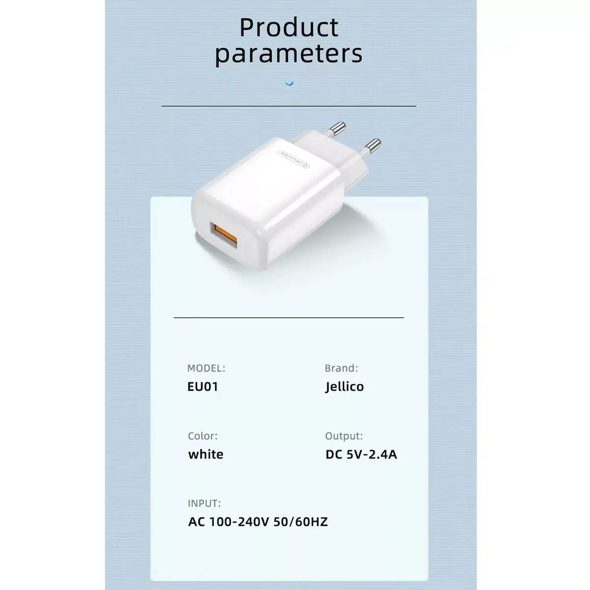 USB lādētājs Jellico EU01 12W 1x USB 2.4A Photo 6