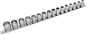 Socket set Silver 16 pcs spline sockets 12-point 1/2" drive silver finish