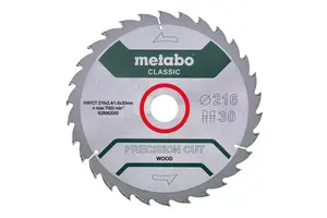 Circular saw blade Metabo 21.6 cm (216 mm) bore 30 mm – for chipboard, hardwood, MDF, plywood, softwood