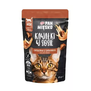 Консервы для кошек pan miĘsko Телятина с олениной 85 г, для взрослых, 81% влаги, 10.5% белка