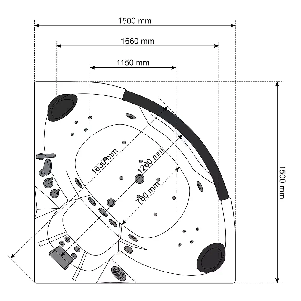 Massage Bath AMUE AMO-0632B Right 150x150 cm Photo 8