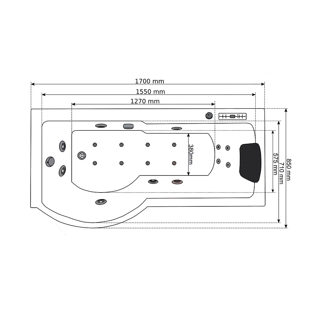 Bathtub AMUE AMO-1684 LEFT 170x85 cm Photo 10