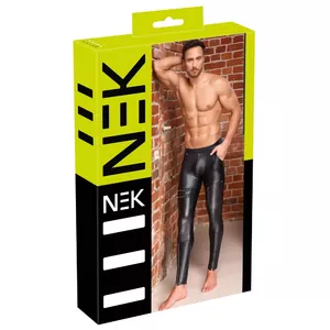 Men's trousers NEK 21403141711, size M — black matte-look narrow fit, 90% polyester/10% spandex, zip and stud details