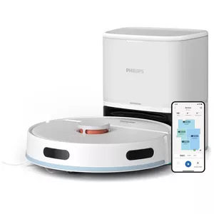 Robot vacuum Philips XU2100/20 — round LDS navigation, 2700 Pa suction, 130 min runtime, self-emptying base, 3 L base dust bag, 0.38 L dust bin, Li-Ion 2600 mAh