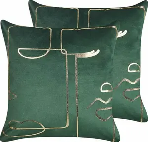 Decorative Pillow Beliani Lumarko 45x45 cm Green Philodendron, Velvet, Face Motif