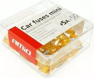 Amio car blade fuses mini box 50 pcs 5A, automotive mini blade fuse set 5 amp
