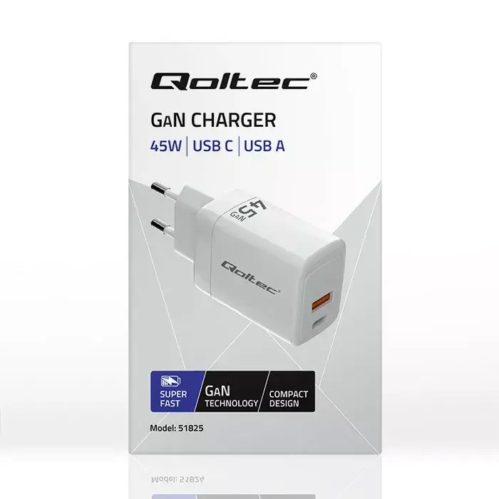 GaN Charger QOLTEC 51825 45W USB-C PD Photo 3