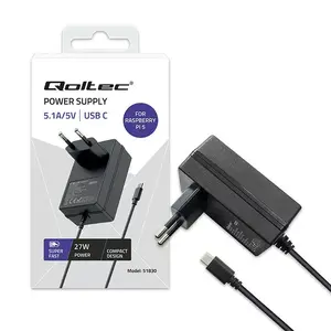 PD lādētājs QOLTEC 51830 priekš Raspberry Pi 5 100W — USB-C strāvas padeves adapters