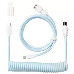Коил-кабель USB Type-C Keychron Cab-19 — витой дизайн, Type-C‑to‑Type‑C, светло‑голубой