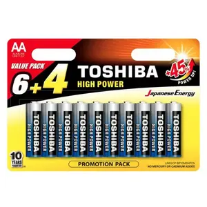 Алкалиновые батарейки AA Toshiba 10 шт (LR6) — упаковка из 10 элементов