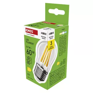 LED spuldze EMOS FLM MINI GL 5.9W 806 lm E27 NW — 5.9W, 806 lm, E27, neitrāli balta