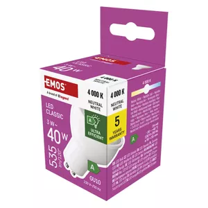LED spuldze EMOS CLS MR16 3W 535 lm GU10 neitrāli balta A klase