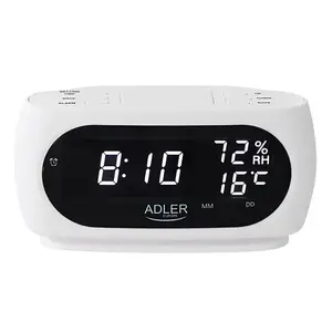 Цифровой будильник Adler AD 1186W — LED-дисплей, овальный, черно/белый, питание 230 В AC/9 В, 180×91×68 мм