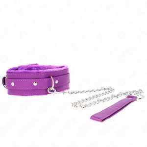 Collar with leash KINK COLLAR & GAG D-240787 — 65 cm leash, adjustable collar 36–42 cm, width 5.5 cm, purple