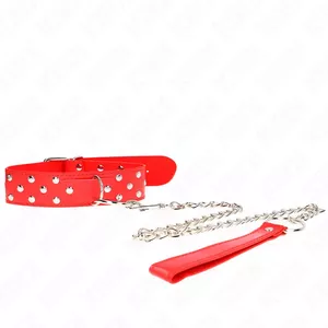 Necklace KINK RING RIVET STRAP 65 cm red, adjustable 36–50 cm, brand KINK COLLAR & GAG