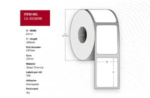 Capture CA-3016098 Direct Thermal Printer Labels White Roll 2 cm x 20 cm