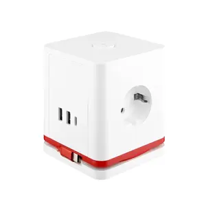 Удлинитель-куб Olympia SW 1000 — 3 розетки AC, кабель 1,5 м, 230В/16А, красно‑белый