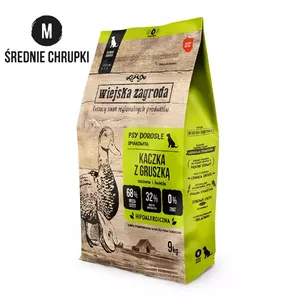 Sausais barības produkts suņiem wiejskazagroda Duck with Pear Adult M 9 kg — pilnvērtīga uztura formula pieaugušiem vidēja izmēra suņiem