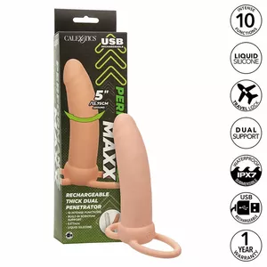 Penisa stiprinājums CalExotics MAXX Thick Dual Penetrator 10 Vibrations Flesh