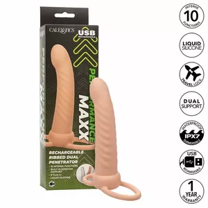 Насадка на пенис CalExotics MAXX Ribbed Dual Penetrator 10 Vibrations Flesh