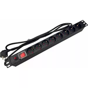 Сетевой фильтр Alantec PZ022 19" 230V — 8 розеток Schuko (тип F), выключатель с LED, кабель 1,8 м