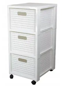 Полка rotho Country пластиковая с 3 ящиками, белая, 71.2×32.5×37.5 см, технополимер, на колесах