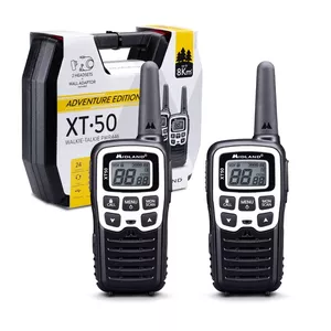 Рация Midland XT50 Adventure — 24 канала, 446.00625–446.09375 МГц, батареи Alkaline, чёрно‑серый