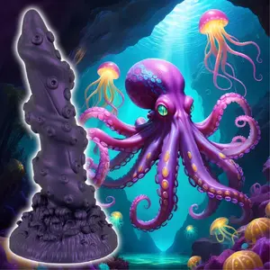 Dildo Beasty Cocks Octopus Prime — šķidrais silikons, kopējais garums 20,2 cm, ievietojams 17 cm, Ø max 4,6 cm, piesūceknis, melns