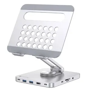 Tablet stand Techly 8-in-1 USB-C Hub Docking Station Silver Aluminium 360°