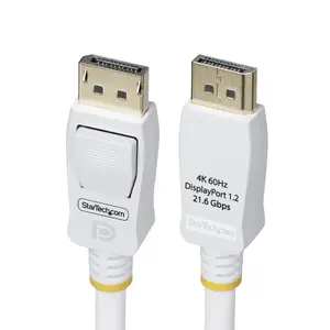 StarTech DisplayPort 1.2 Cable, VESA Certified, 4K 60Hz, 3 meters, White, Male to Male, Latching Connectors