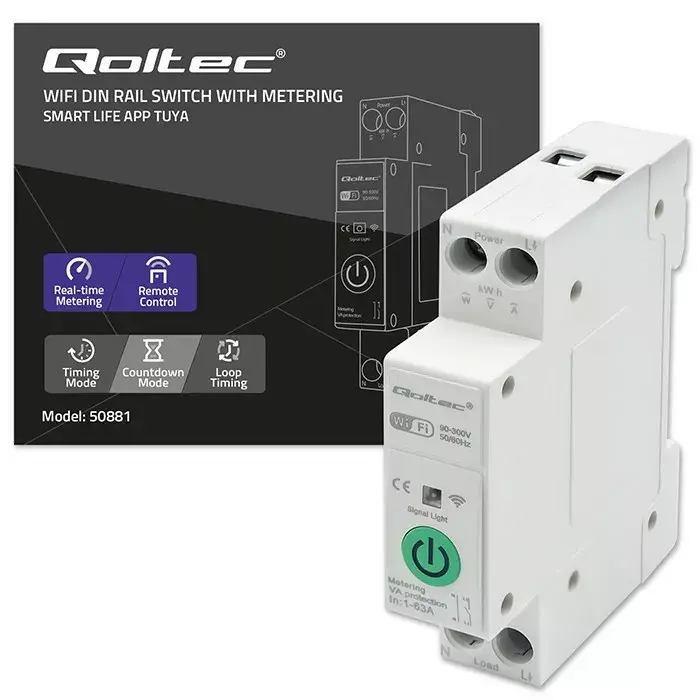 DIN-rail WiFi relay QOLTEC 50881 63A Photo 4