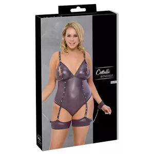 Боди bondage cottelli collection 2XL чёрное — стринг с съёмными фиксаторами для рук и ног, регулируемые лямки, кнопки спереди и в шагу, 90% полиэстер 10% спандекс