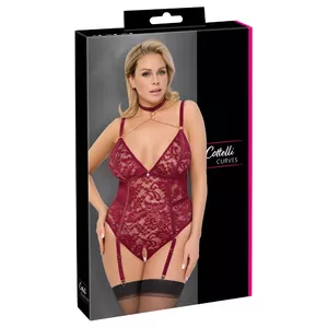 Комбидресс с разрезом Cottelli Collection CURVES 3XL красный кружево и бархат, съемные цепочки, регулируемый чокер