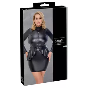 Платье-минни из эко-кожи bondage cottelli collection 3XL чёрное — длинные рукава, съёмные ремни, 90% полиэстер 10% спандекс